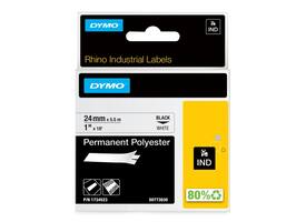 Labeltape Dymo Rhino industrieel polyester 24mm zwart op wit