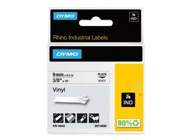 Labeltape Dymo Rhino industrieel vinyl 9mm zwart op wit