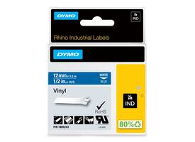 Labeltape Dymo Rhino industrieel vinyl 12mm wit op blauw