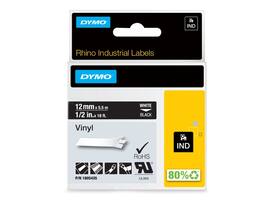 Labeltape Dymo Rhino industrieel vinyl 12mm wit op zwart
