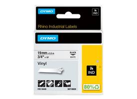 Labeltape Dymo Rhino industrieel vinyl 19mm zwart op wit