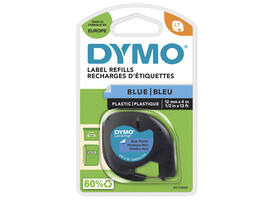 Labeltape Dymo LetraTag plastic 12mm zwart op blauw