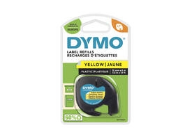 Labeltape Dymo LetraTag plastic 12mm zwart op geel