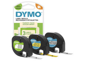Labeltape Dymo LetraTag 12mm assorti 3 stuks