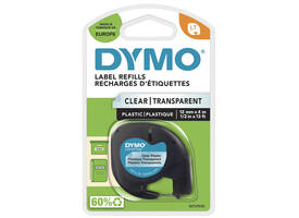 Labeltape Dymo LetraTag plastic 12mm zwart op transparant