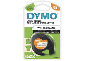 Labeltape Dymo LetraTag strijkbaar 12mm zwart op wit