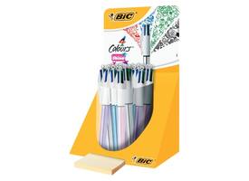 Balpen Bic 4kleuren shine medium zilver/paars/roze/blauw