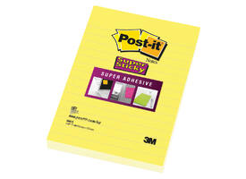 Memoblok Post-it 660 Super Sticky 102x152 geel met lijn 75 vel