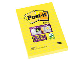 Memoblok Post-it 660 Super Sticky 102x152 geel met lijn 75 vel