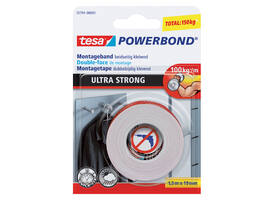 Plakband tesa® Powerbond Ultra Strong dubbelzijdig 1,5mx19mm wit
