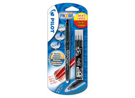 Rollerpen PILOT friXion medium zwart blister à 1 stuk + 3 vullingen