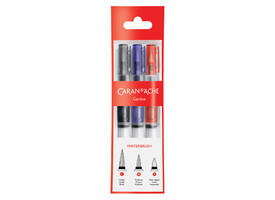 Penseel Caran d'Ache medium, breed , fibre tip set à 3st