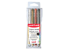 Rollerpen Uni-ball Signo breed metallic assorti etui à 4 stuks