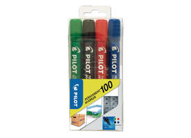 Viltstift PILOT 100 rond fijn assorti blister à 4 stuks