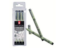 Fineliner Sakura Pigma Micron set à 3 schrijfbreedtes fijn zwart