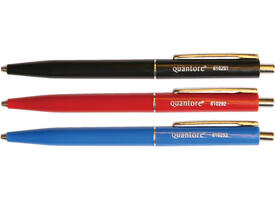 Balpen Quantore drukknop met metalen clip blauw medium