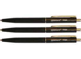 Balpen Quantore drukknop met metalen clip zwart medium