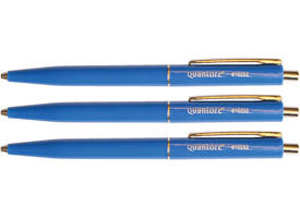 Balpen Quantore drukknop met metalen clip blauw medium